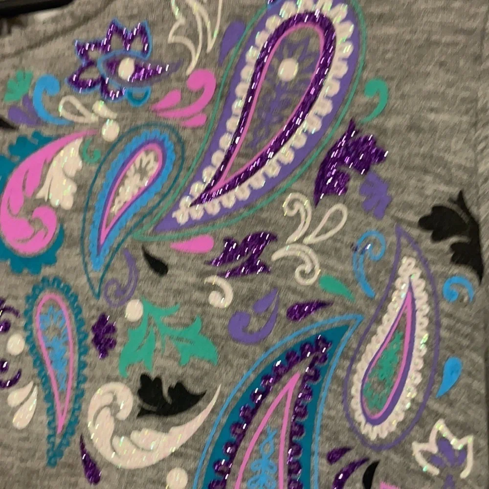 Justice Girl's gray dress with purple & pink paisley, 14